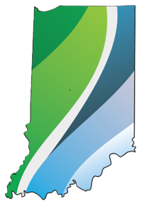 state of Indian outline with blue and green swirls